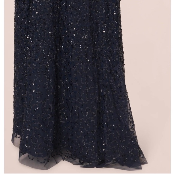 Adrianna Papell Navy Off Shoulder Sequin Gown NWT Size 18 MOB GALA BLACK TIE - Picture 3 of 6